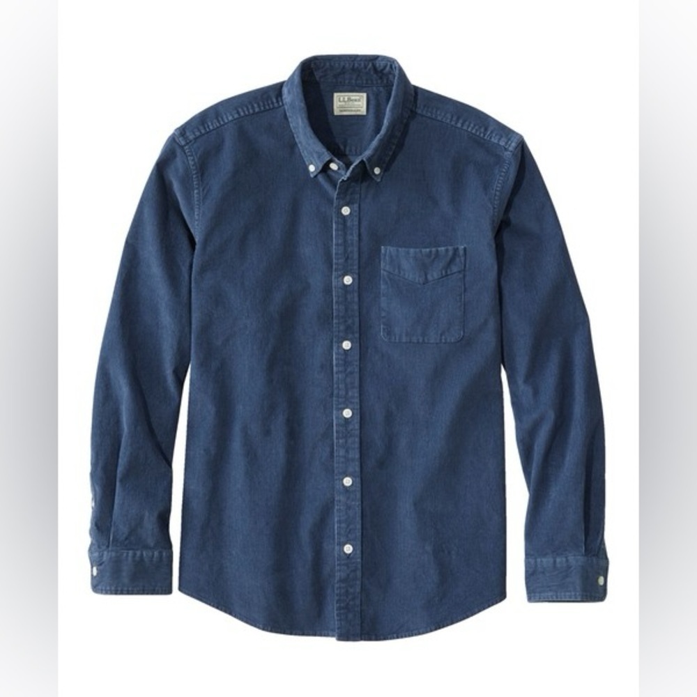 L.L. Bean Shirt Mens M Blue Comfort Stretch Corduroy Traditional Untucked Fit